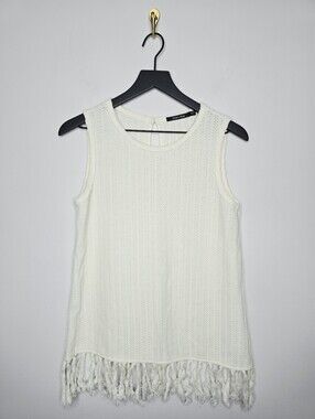 Doe & Rae Boho Fringe Trim Sweater Tank Size Small